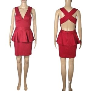 Asos Red Cross Back Cutout Peplum Mini Dress Women's Size 6